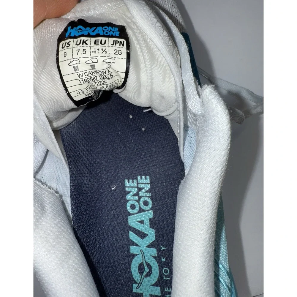 Hoka One One Carbon X Sneakers Womens 9 White Blue Lightweight Running Shoes